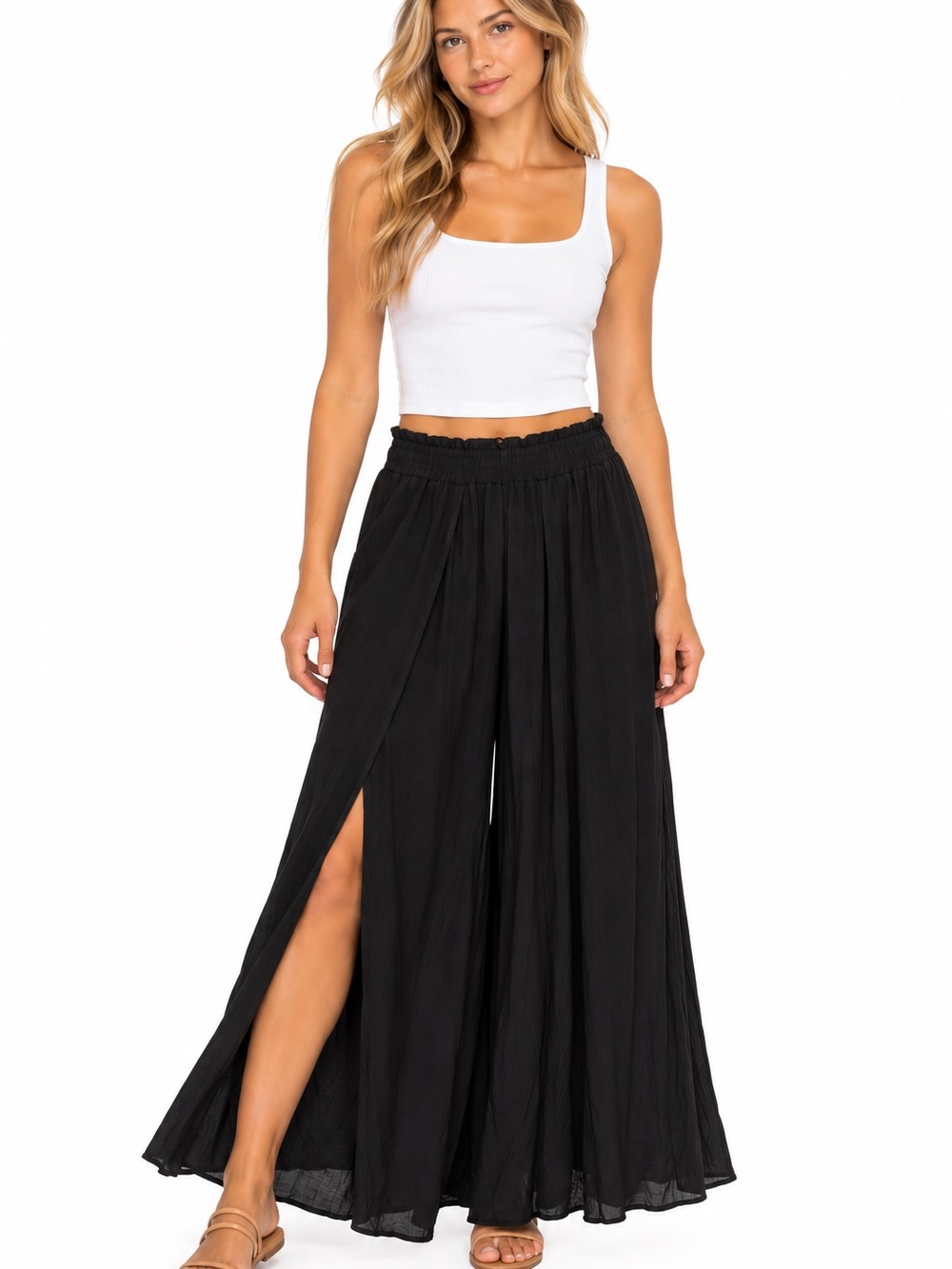 Zenana Size Medium Black Maxi Skirt with Slits Both Sides Boutique